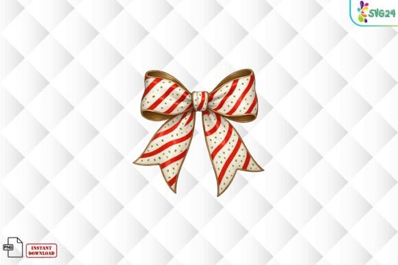 Candy Stripe Christmas Bow PNG for Illustrations