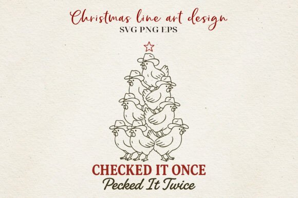 Chicken Christmas Line Art Farm SVG: Illustrations for Sellers