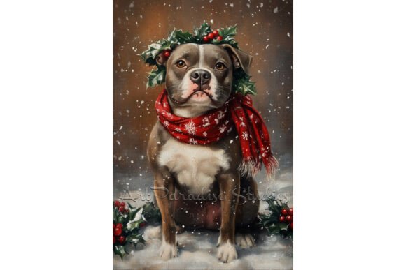 Christmas American Staffordshire Terrier Illustrations