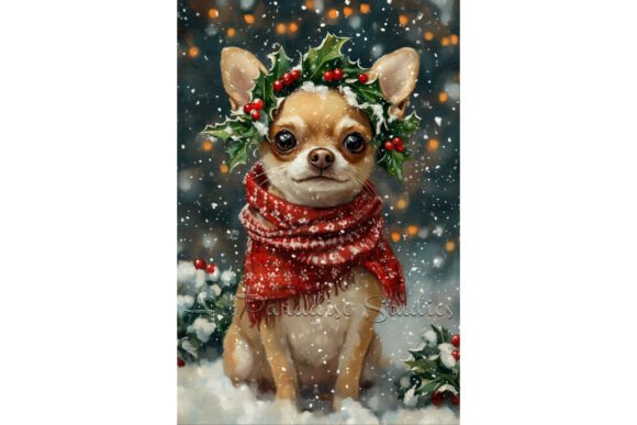 Christmas Chihuahua Dog Winter Art Print & Illustrations