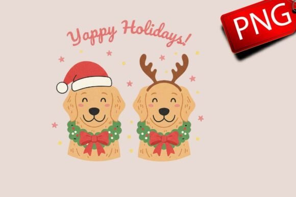Christmas Dog Golden Retriever PNG: Festive Illustrations for Crafters