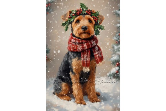 Christmas Holly Airedale Terrier Dog Art & Illustrations