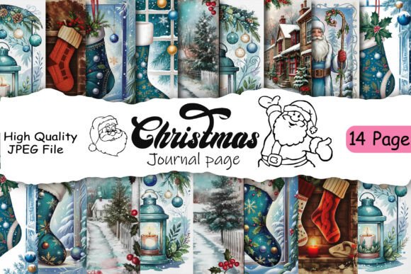 Christmas Junk Journal Page: Festive Illustrations for Crafters