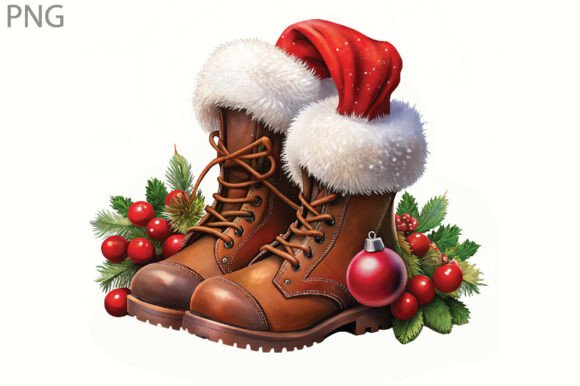 Christmas Military Boots Sublimation PNG Illustrations