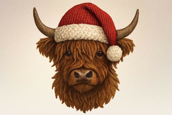 Crochet Yarn Christmas Highland Cow Face Illustrations