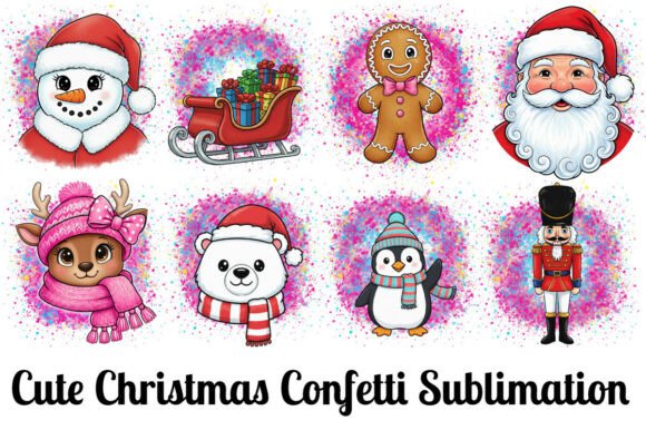 Cute Christmas Confetti Sublimation Set: Editorial Illustrations