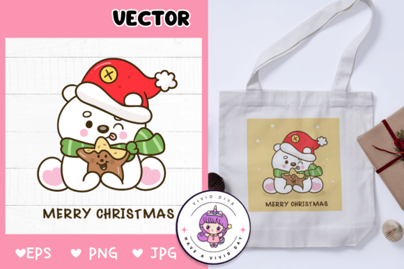 Cute Polar Bear Christmas Cookie Kawaii Illustrations