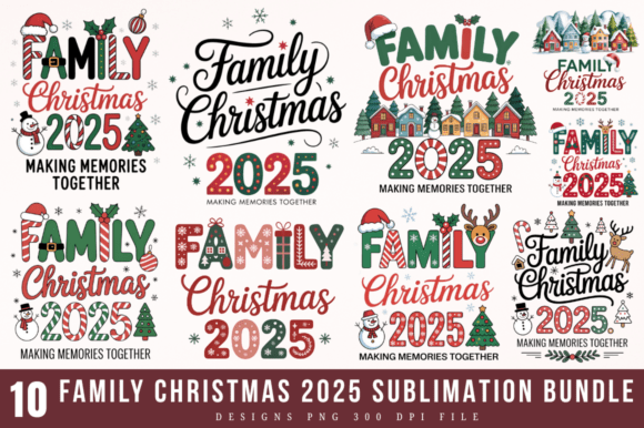 Family Christmas 2025 Sublimation Design Illustrations