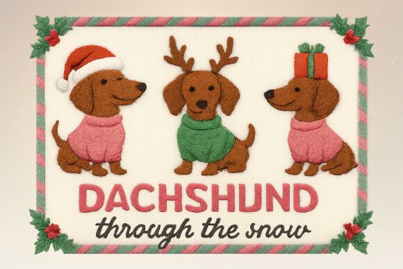 Faux Embroidery Dachshund PNG for Illustrations
