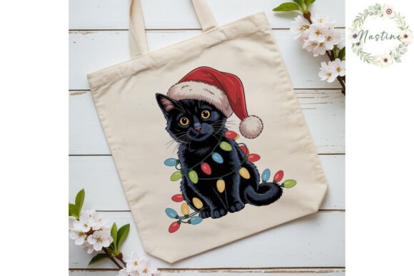 Festive Black Cat Christmas PNG Clipart & Illustrations
