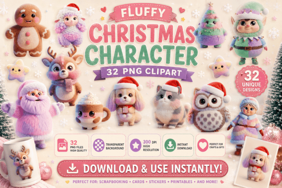 Fluffy Christmas Character Bundle: Illustrations for Bloggers