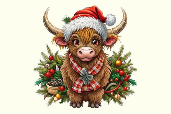 Highland Cow Christmas PNG: Festive Illustrations