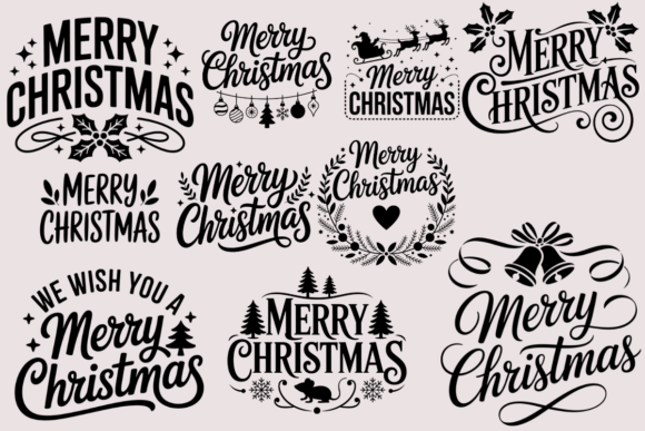 Merry Christmas Text Svg Bundle: Festive Illustrations