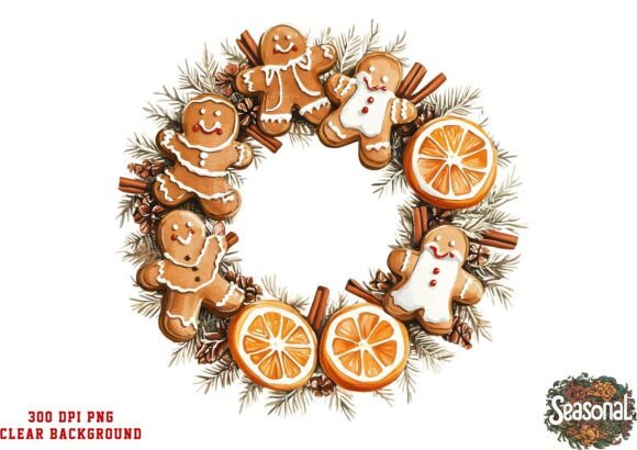 Orange Gold Christmas Wreath PNG: Premium Illustrations