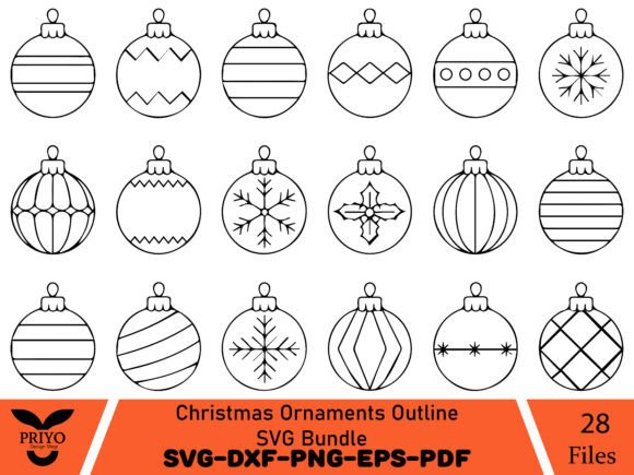 Reviewing Christmas Ornaments Outline SVG Bundle