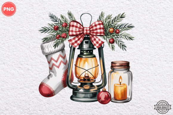 Reviewing Watercolor Christmas Lantern Clipart PNG for Stitching
