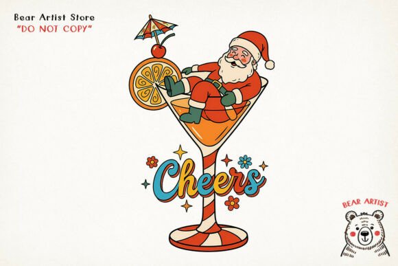 Santa Cheers Cocktail Illustrations Review