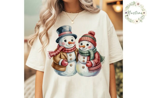 Snowman Couple Christmas Clipart PNG & Illustrations