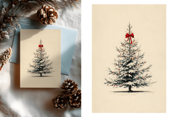 Vintage Christmas Tree Illustrations for Design
