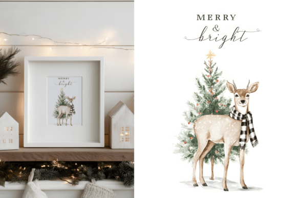 Watercolor Christmas Deer Illustrations for Branding