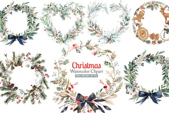Watercolor Christmas Frame PNG Clipart & Illustrations
