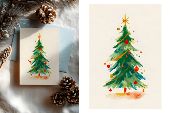 Watercolor Christmas Tree Art for Illustrations