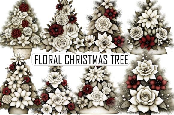Watercolor Floral Christmas Tree Clipart Review