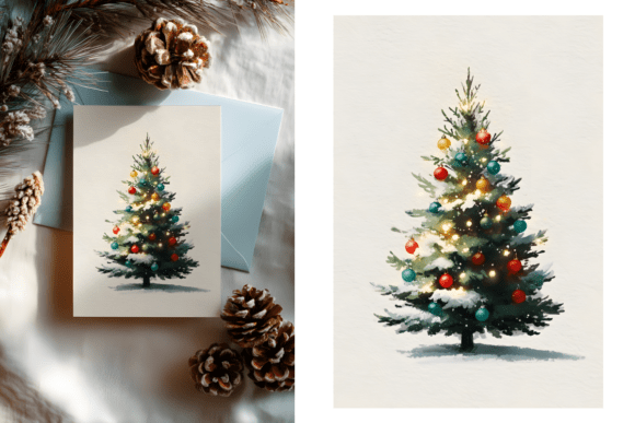 Watercolor Pine Tree, Christmas Art & Illustrations